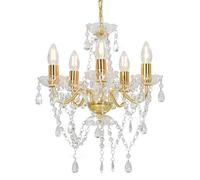 Générique Lustre avec Perles de Cristal Doré Rond 5 x E14,Maison & Jardin,Luminaires,Lampes,Or,2.21KG,281602