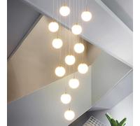 Générique Lustre d'escalier moderne à 12 boules, décoration du milieu du siècle, verre de lait chromé, suspension suspendue, verre à bulles givré, Long lustre rond doré,lampe suspendue