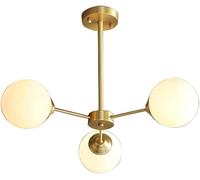 Générique Lustre en Laiton Doré, Semi-plafonnier avec Sphère en Verre, Design Moléculaire à Trois Lampes, Douille E26 avec Tige De Suspension Réglable, Convient Au Salon