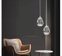 Générique Lustre, Lustre individuel en cristal rose, design élégant, petite lampe suspendue for la table de chevet ou salle à manger(WHITE LIGHT,2 lights clear)