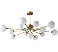 Générique Lustre moderne, 13 lumières Spoutnik Mid Century Décoration de la maison Lustre V-intage Laiton Suspension Givré Blanc Lait Verre Cluster Bulle Plafond Éclairage De Luxe