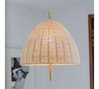 Générique Lustre moderne, Modern Bamboo Lighting Asian Style 15.7 Wide 1 Light Hanging Ceiling Lamp in Wicker Rustic Weave Farmhouse in Beige with Adjustable Cord