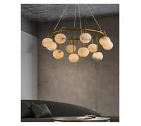 Générique Lustre, Natural Marble Balls Chandelier Hanging Lamp Dining Room Kitchen Island Luxury Pendant Light Stone Modern Design Decoration(80cm Brass,Warm)