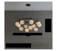 Générique Lustre, Natural Marble Balls Chandelier Hanging Lamp Dining Room Kitchen Island Luxury Pendant Light Stone Modern Design Decoration(80cm Black,White)