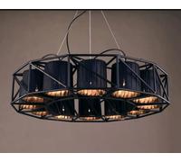 Générique Lustre rétro à 12 têtes, éclairage suspendu noir avec abat-jour en tissu, lampe suspendue industrielle for Bar, salle manger, café, boutique