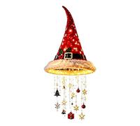 Générique Lustre suspendu chapeau de père noël éclairé, lampe LED chaude | Chapeau rouge avec des glands lumineux et des mini décorations, pour une fête à la maison sur le porche