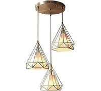 Générique Lustre Tout Bronze Lumière Europe du Nord Trois Têtes Salle à Manger Lustre Créativité Bar Lampes Diamant Lampes en Laiton Industrie Grenier Lampes Suspendues,pour escalier d'entrée