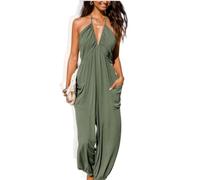 Générique Luvani Plunge Halter Jumpsuit, Luvani Jumpsuit, 2025 new women's sleeveless jumpsuit with large capacity pockets (Green,XXL)