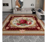 Générique Luxe Floral Vintage Pivoine 3D Impression Tapis 120 x 180 cm Antidérapant, Doux et Épais Lavable en Machine Tapis de Sol pour Chambre, Salle de Séjour, Rouge