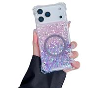 Générique Luxury Glitter Sequin Gradient Magnetic Case, Full Edge Fall-Resistant Case, Shockproof Cover for iPhone 17/16/15/14/13 Pro Max (Pink Purple,14)
