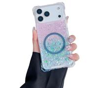 Générique Luxury Glitter Sequin Gradient Magnetic Case, Full Edge Fall-Resistant Case, Shockproof Cover for iPhone 17/16/15/14/13 Pro Max (Pink Blue,15)
