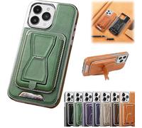 Générique Luxury Leather for iPhone Case with Removable Magnetic Tape, Leather Magnetic Wallet Case with Invisible Stand & Anti-Fall Lining for iPhone 12 13 14 15 16 Pro Max (16 Pro,Green)