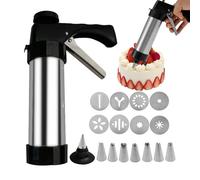 Générique Machine A Churros, Presse A Biscuits en Acier Inoxydable, Presse À Churro Pistolet À Pâtisserie avec Gabarits, Douilles, Seringue Patisserie pour Gâteaux, Biscuits