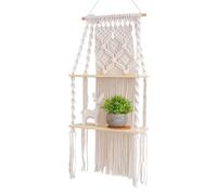 Générique Macrame Floating Shelves, Tier Wood Shelf, Boho Tapestry Wall Organizer, Handmade Hanging Storage Rack for Rustic Charm, Photo Frames, Plant Pots, Books, Bedroom, Living Room