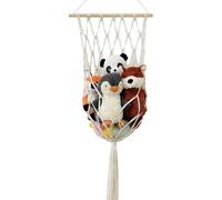 Générique Macrame Wall Toy Net, Boho Plush Storage Display with Tassels, Pine and Cotton Rope Design, Ideal for Playroom, Living Room, and Bedroom, 35.43x14.96 inches