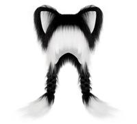 Générique Magicien Blanc d'animaux en fourrure douce avec tresses, adorable chapeau en peluche, oreilles chauds pour l'hiver, accessoire de cosplay Casquette T (Black, One Size)