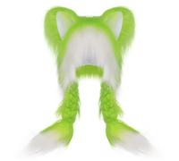Générique Magicien Blanc d'animaux en fourrure douce avec tresses, adorable chapeau en peluche, oreilles chauds pour l'hiver, accessoire de cosplay Casquette T (Green, One Size)