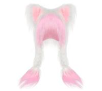 Générique Magicien Blanc d'animaux en fourrure douce avec tresses, adorable chapeau en peluche, oreilles chauds pour l'hiver, accessoire de cosplay Casquette T (Pink, One Size)