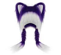 Générique Magicien Blanc d'animaux en fourrure douce avec tresses, adorable chapeau en peluche, oreilles chauds pour l'hiver, accessoire de cosplay Casquette T (Purple, One Size)