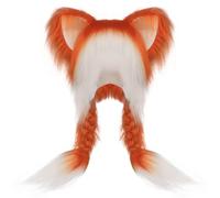Générique Magicien Blanc d'animaux en fourrure douce avec tresses, adorable chapeau en peluche, oreilles chauds pour l'hiver, accessoire de cosplay Casquette T (Orange, One Size)