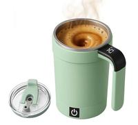 Générique Magnetic Automatic Self Stirring Coffee Mug with Lid, Rechargeable Mixing Cup with LED Temperature Display for Home Office Kitchen Travel (Green)