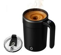 Générique Magnetic Automatic Self Stirring Coffee Mug with Lid, Rechargeable Mixing Cup with LED Temperature Display for Home Office Kitchen Travel (Black)