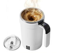 Générique Magnetic Automatic Self Stirring Coffee Mug with Lid, Rechargeable Mixing Cup with LED Temperature Display for Home Office Kitchen Travel (White)