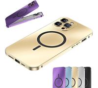 Générique Magnetic Charging Aluminum Metal Bumper Matte Shell for Iphone, Anti-Collision Matte Snap-on Phone Case, for Iphone 16/15/14/13/12 Pro Max (16 Pro Max,Gold)
