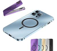 Générique Magnetic Charging Aluminum Metal Bumper Matte Shell for Iphone, Anti-Collision Matte Snap-on Phone Case, for Iphone 16/15/14/13/12 Pro Max (16 Pro Max,Blue)