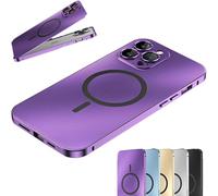 Générique Magnetic Charging Aluminum Metal Bumper Matte Shell for Iphone, Anti-Collision Matte Snap-on Phone Case, for Iphone 16/15/14/13/12 Pro Max (16 Pro Max,Purple)