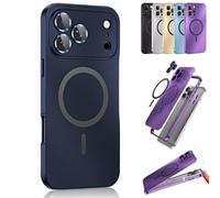 Générique Magnetic Charging Aluminum Metal Bumper Matte Shell for iPhone Case, Full Camera Protection Ultra Thin Cover for iPhone 17/16/15/14/13 (17Air,Navy)