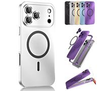Générique Magnetic Charging Aluminum Metal Bumper Matte Shell for iPhone Case, Full Camera Protection Ultra Thin Cover for iPhone 17/16/15/14/13 (17Pro Max,Silver)