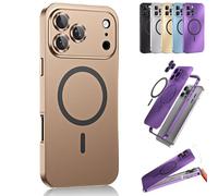 Générique Magnetic Charging Aluminum Metal Bumper Matte Shell for iPhone Case, Full Camera Protection Ultra Thin Cover for iPhone 17/16/15/14/13 (17Pro Max,Gold)
