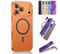 Générique Magnetic Charging Aluminum Metal Bumper Matte Shell for iPhone Case, Full Camera Protection Ultra Thin Cover for iPhone 17/16/15/14/13 (17Air,Orange)