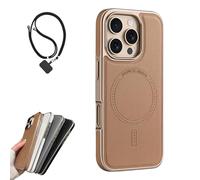 Générique Magnetic Charging Leather Case for iPhone,Genuine Leather Phone Case,Compatible with MagSafe Wireless Charging,Ultra Thin Case for iPhone 16/15/14/13 Pro Max (for iPhone 14,Gold)