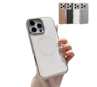 Générique Magnetic Charging Leather Case for iPhone, Luxurious Business Genuine Leather Phone Case, Support Wireless Charging Magnetic Cover for iPhone 16/15/14/13 Promax (for iPhone 13ProMax,White)