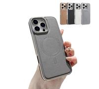 Générique Magnetic Charging Leather Case for iPhone, Luxurious Business Genuine Leather Phone Case, Support Wireless Charging Magnetic Cover for iPhone 16/15/14/13 Promax (for iPhone 16,Grey)