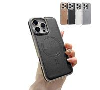 Générique Magnetic Charging Leather Case for iPhone, Luxurious Business Genuine Leather Phone Case, Support Wireless Charging Magnetic Cover for iPhone 16/15/14/13 Promax (for iPhone 15Pro,Black)
