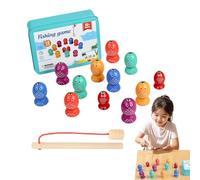 Générique Magnetic Fishing Game, Wooden Fish Toy, Sensory Skill Builder, Hand-Eye Coordination Activity, Preschool Indoor Play, 12.6x9.5x4 Cm/4.96x3.74x1.57 inches, Multicolor, 1 Set