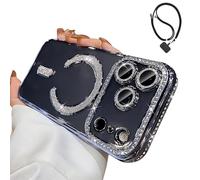 Générique Magnetic Glitter Case for iPhone 17 Pro Max,Clear Bling Rhinestone Sparkly Phone Case with MagSafe Camera Lens Protector, Shockproof TPU Bumper Cover for Women Girls (for iPhone 17,Blue)