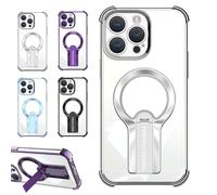 Générique Magnetic Kickstand Phone Case with Glossy Finish, Four Corners Airbag Protection Magnetic Case with Invisible Stand for iPhone 16/15/14 Pro Max (Silver,for iPhone16)