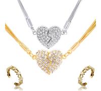 Générique Magnetic Love Patchwork Necklace, Double-Sided Wearing Diamond-Set Love Pendant, Creative Magnet Couples Necklace, Elegant Three-Layer Heart Chain for Women (2PCS-A)