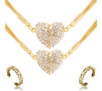 Générique Magnetic Love Patchwork Necklace, Double-Sided Wearing Diamond-Set Love Pendant, Creative Magnet Couples Necklace, Elegant Three-Layer Heart Chain for Women (2PCS-C)