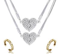 Générique Magnetic Love Patchwork Necklace, Double-Sided Wearing Diamond-Set Love Pendant, Creative Magnet Couples Necklace, Elegant Three-Layer Heart Chain for Women (2PCS-B)