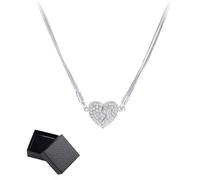 Générique Magnetic Love Patchwork Necklace with Double-Sided Wearing Diamond-Set Love Pendant & Gorgeous Three-Layer Heart Chain for Women (Silver)