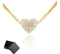 Générique Magnetic Love Patchwork Necklace with Double-Sided Wearing Diamond-Set Love Pendant & Gorgeous Three-Layer Heart Chain for Women (Golden)