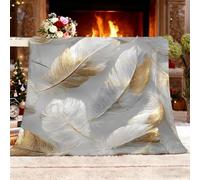 Générique Magnifique ThèMe de Plumes Polaire Sherpa Couverture Plaids pour Adultes et Enfants 180x200 cm Blanc Jeté de Canapé Flanelle Chaude et Douce pour Hiver, Couverture lit 2 Personnes