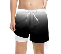 Générique Maillot Bain Garçon Dégradé Doublure Compression Extensible Cordon Taille Confort Séchage Rapide Plage Piscine Vacances, 05-Black