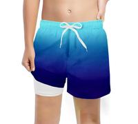 Générique Maillot Bain Garçon Dégradé Doublure Compression Extensible Cordon Taille Confort Séchage Rapide Plage Piscine Vacances, 03-Blue