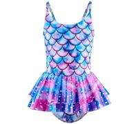 Générique Maillot De Bain 1 Piece Fille,Maillot De Bain éCailles De Poisson Maillot De Bain Hot Spring (Sky Blue, 10-12Years)